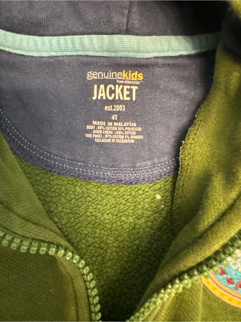 OshKosh B'gosh Green Hooded Zip-Up Sweatshirt with Patch